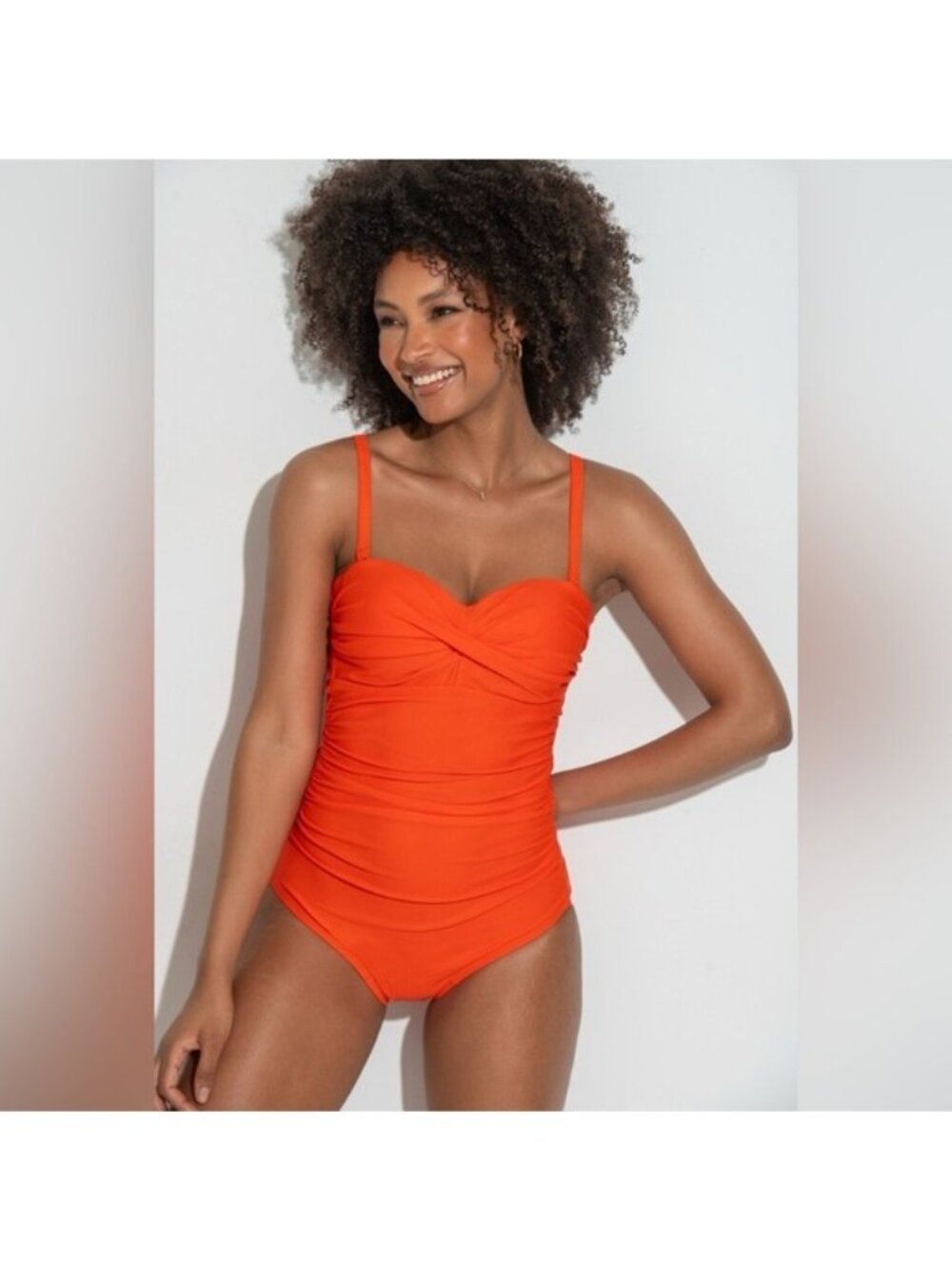 Anne cole twist front shirred one piece swimsuit in Suor color size 14